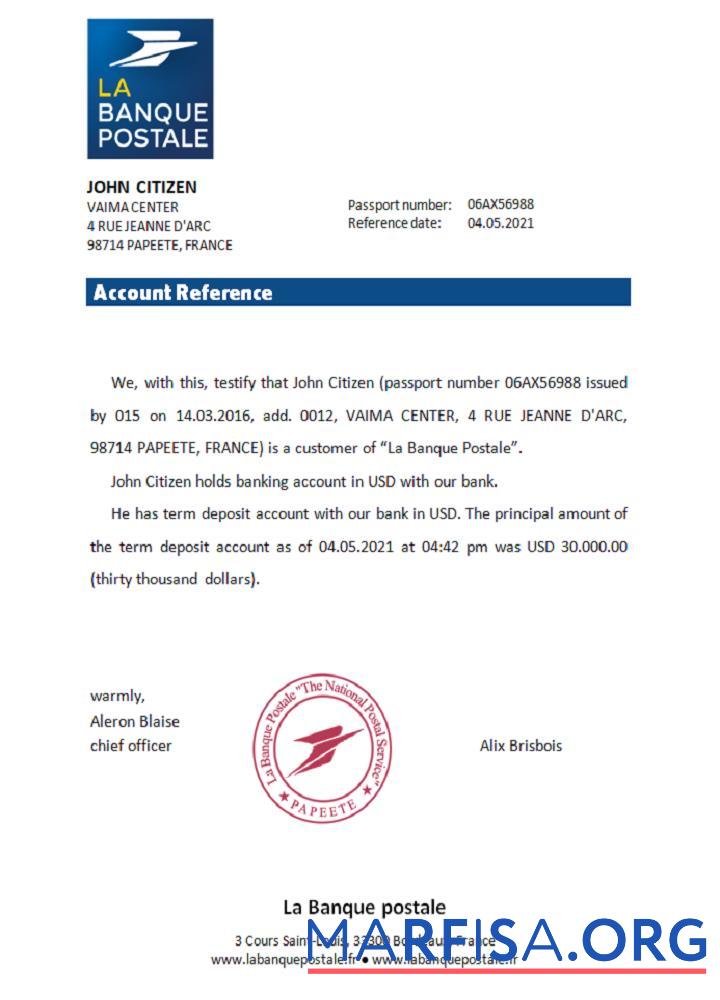 Realistic France La Banque Postale reference download for verification